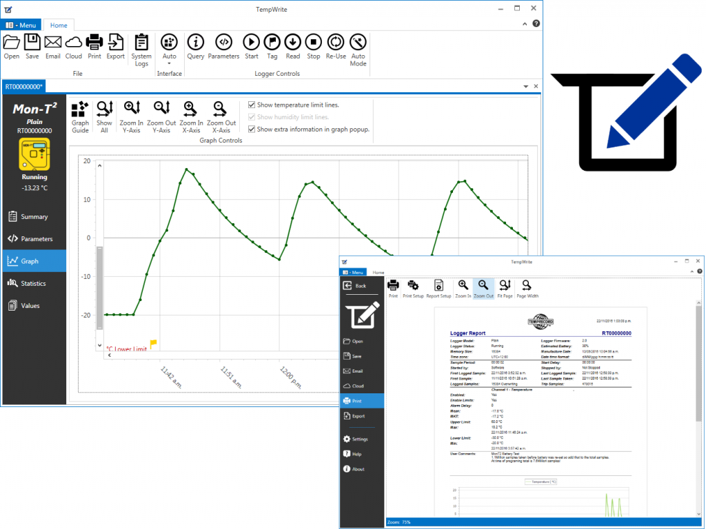 Temprecord TempWrite FREE Software for Mon-T2 Data Loggers