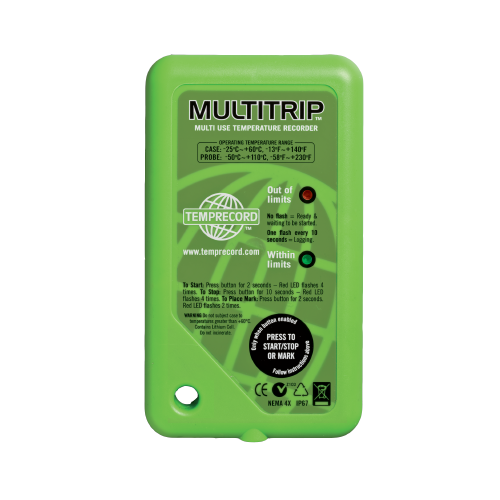 Multitrip multi use Data logger from Temprecord. Data logger display screens. Data logger used with Rate of cooling statistics in Medical, Pharmaceutical, Food processing, Abattoir and logistics.