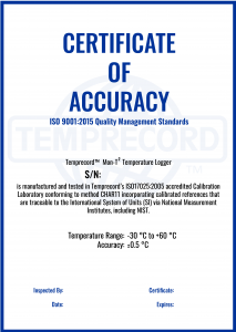 Temprecord certificate of accuracy