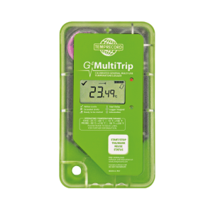 G4 Multitrip Green Temperature Data logger from Temprecord. Rate of Cooling meat processing abattoir pharmaceutical Medical. Visual display screen data logger.